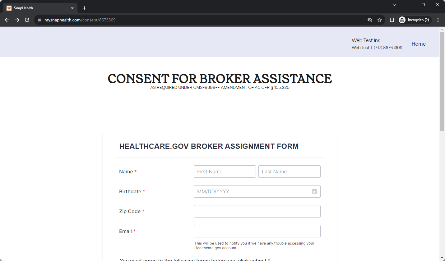 Example of Consent Inputs from Client