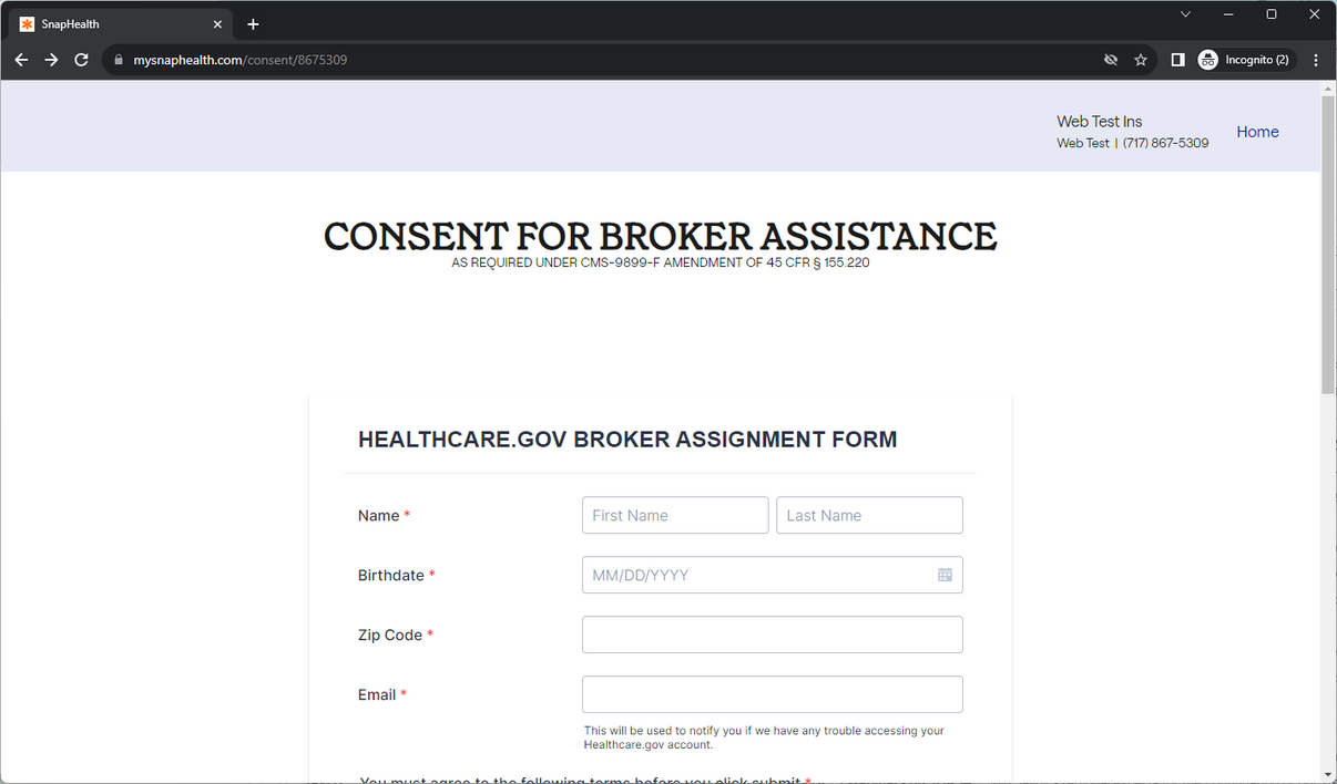 ACA Agent/Broker Consent Form For Brokers SnapHealth