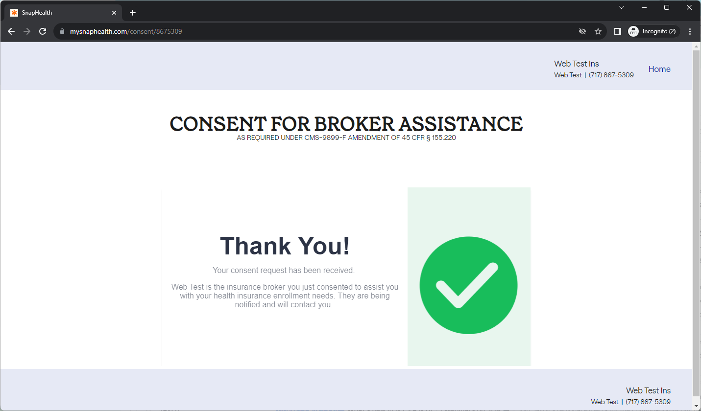 Example of Consent Submission Screen